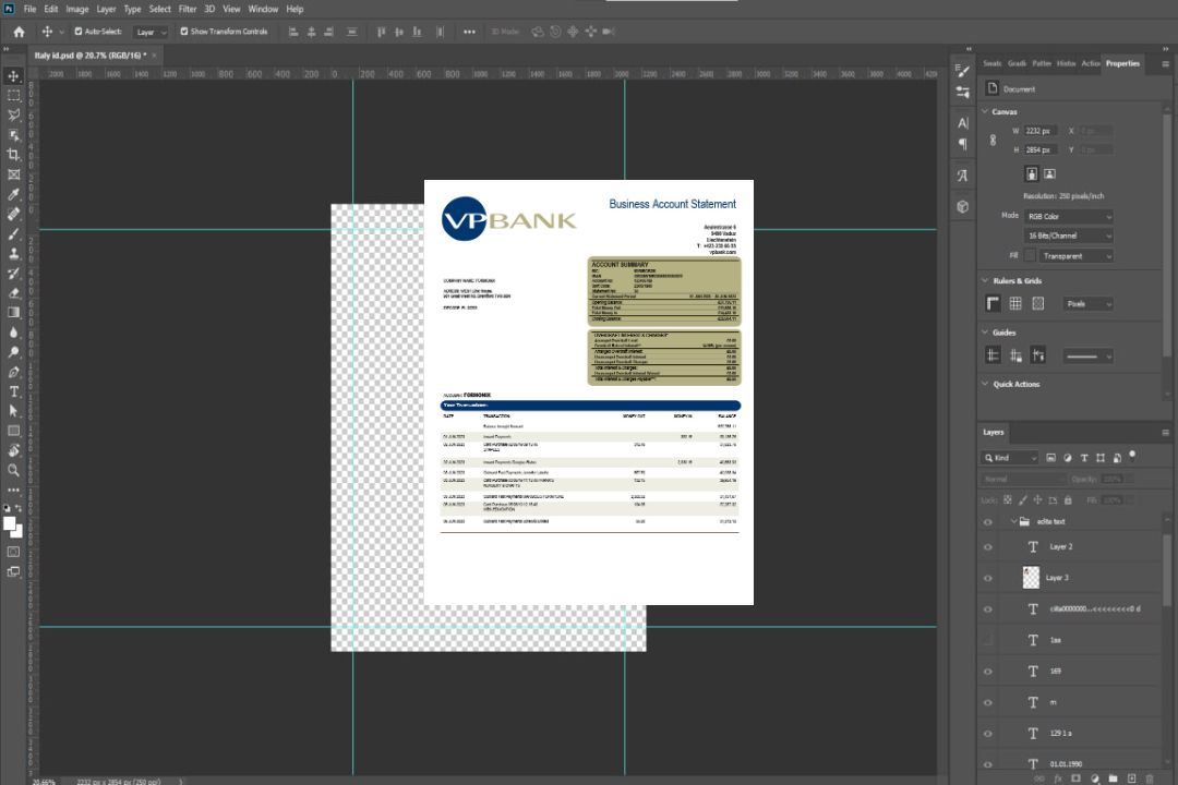 Modèle Word et PDF de relevé de compte ferme de VP Bank template